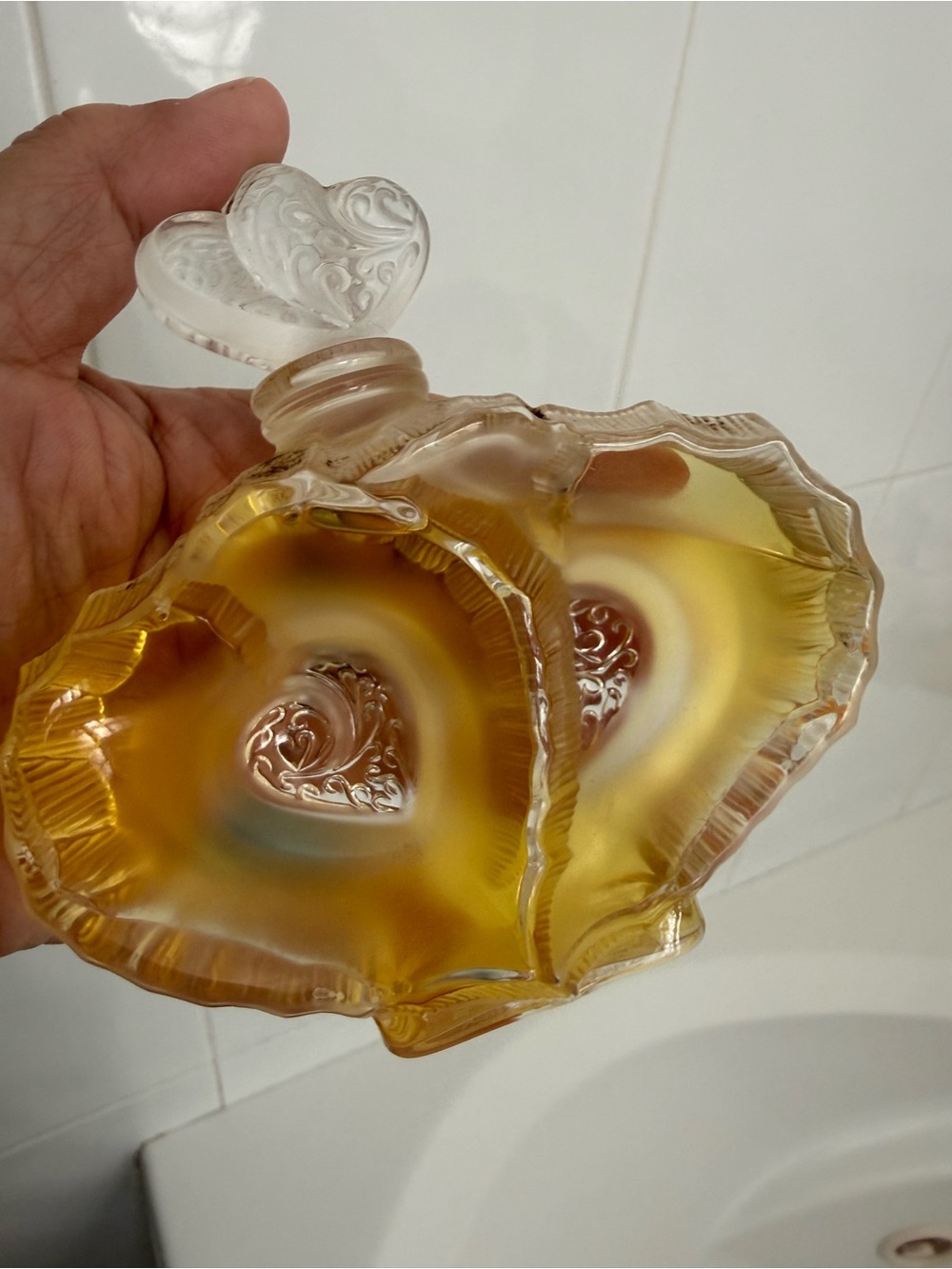 Lalique Heart-Stopper Ribbed Glass Perfume Bottle